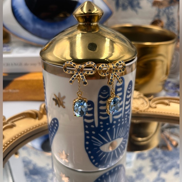 🆕 OSCAR DE LA RENTA 🧿 NWOT Blue Sparkle & Dangling Bow Earrings - Picture 11 of 16